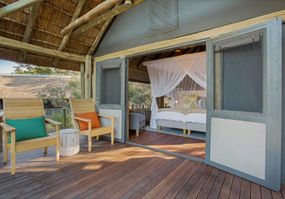 A bedroom with deck for Bateleur guests